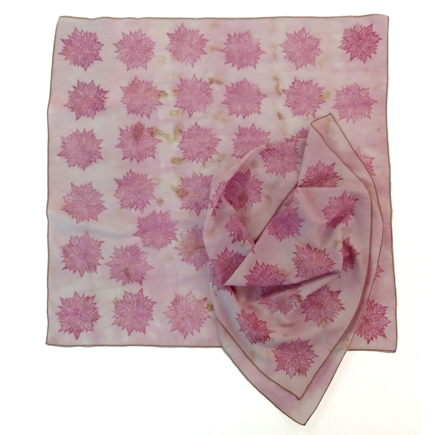 Naturally Dyed Cotton Voile Bandana with Blockprint Flowers