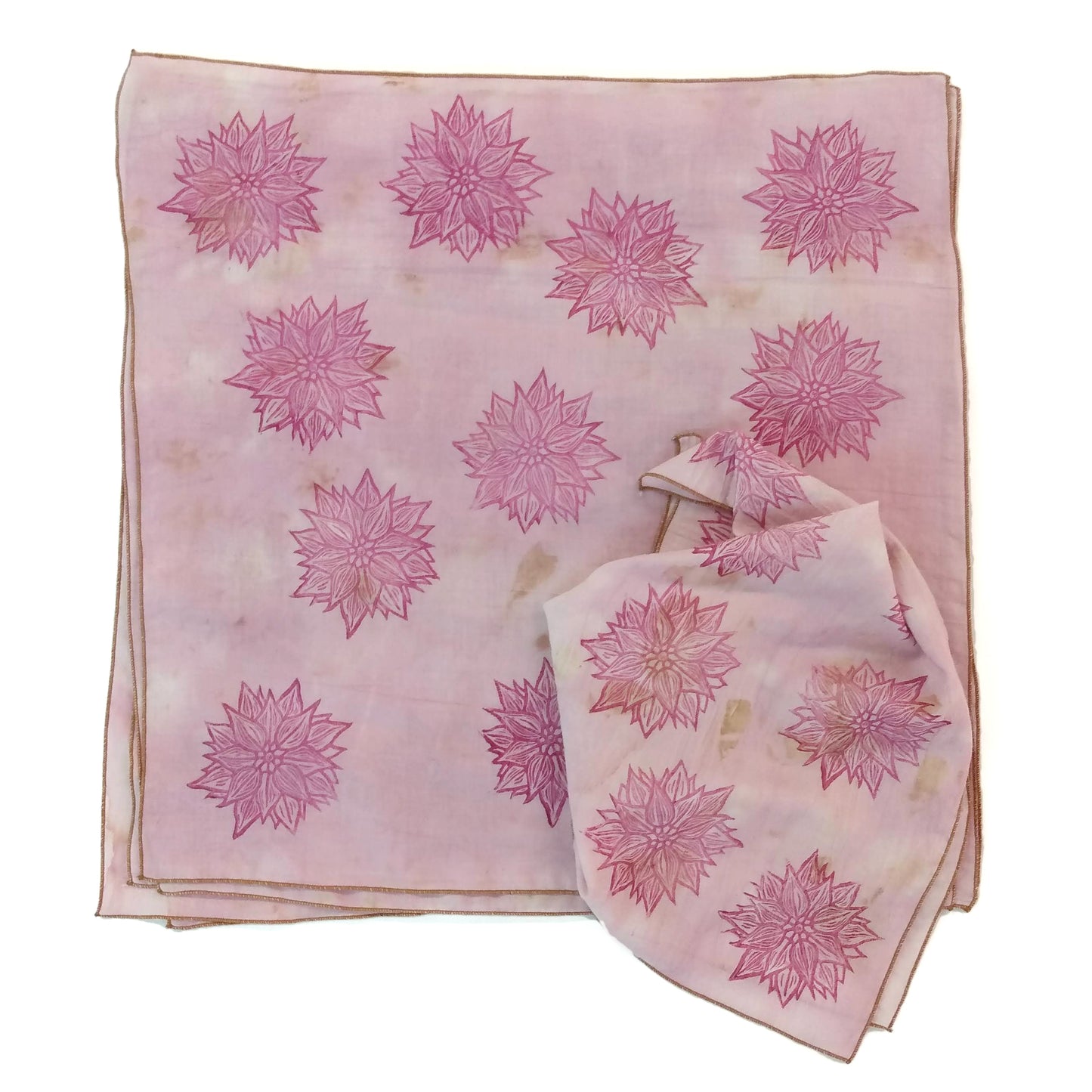 Naturally Dyed Cotton Voile Bandana with Blockprint Flowers