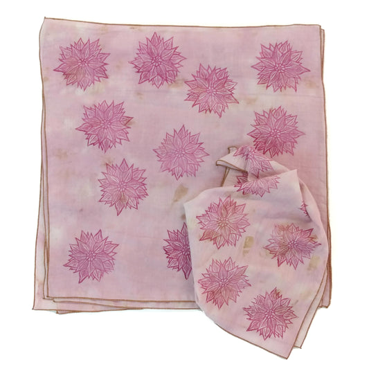 Naturally Dyed Cotton Voile Bandana with Blockprint Flowers