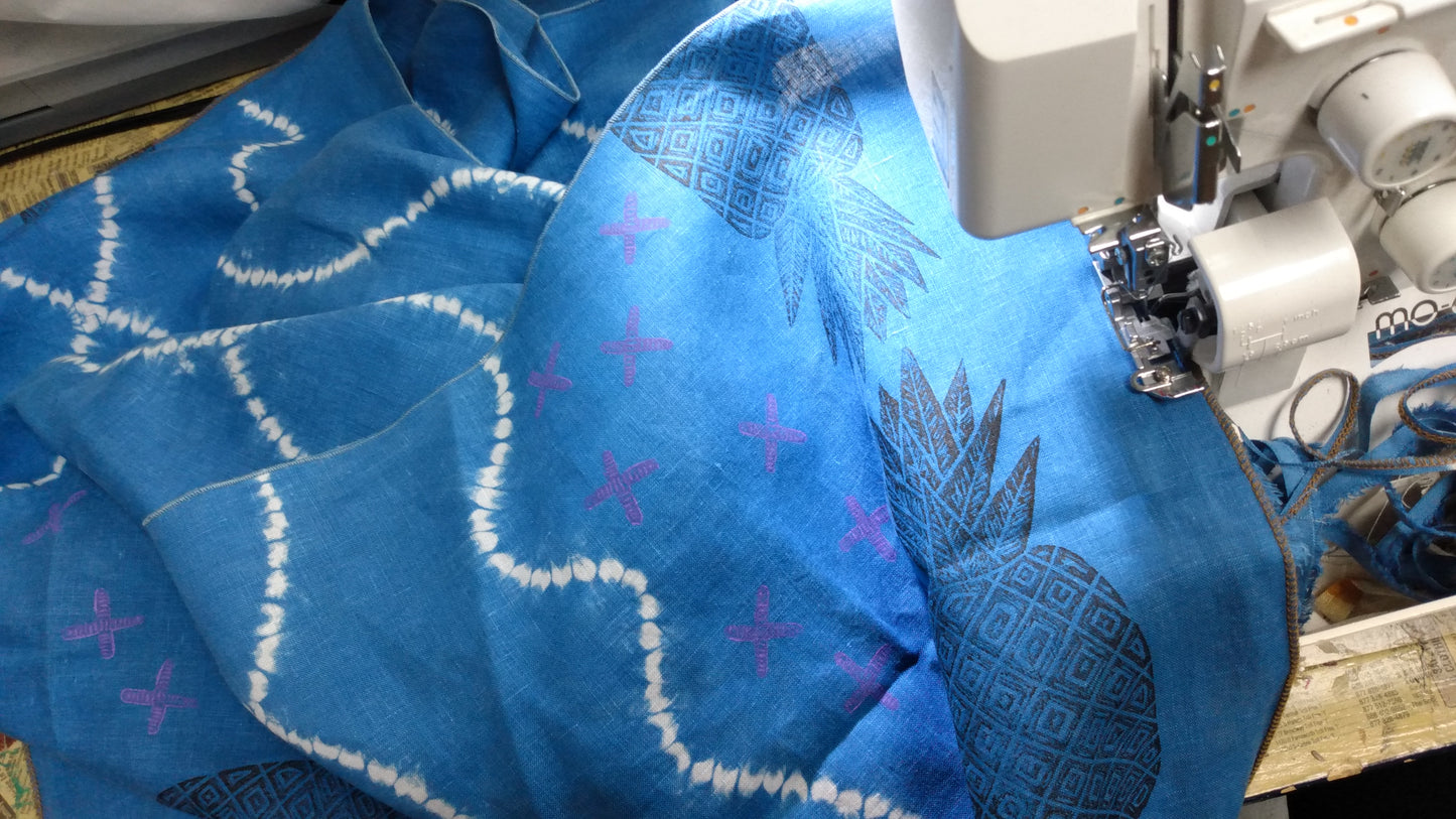 Indigo Dyed Linen Pineapple Blockprinted Table Runners