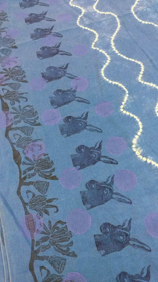 Indigo Dyed Linen Burro and Sweet Shrub Blockprinted Table Runners