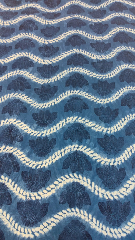 Indigo Dyed Linen with Flower Blockprint Center Piece