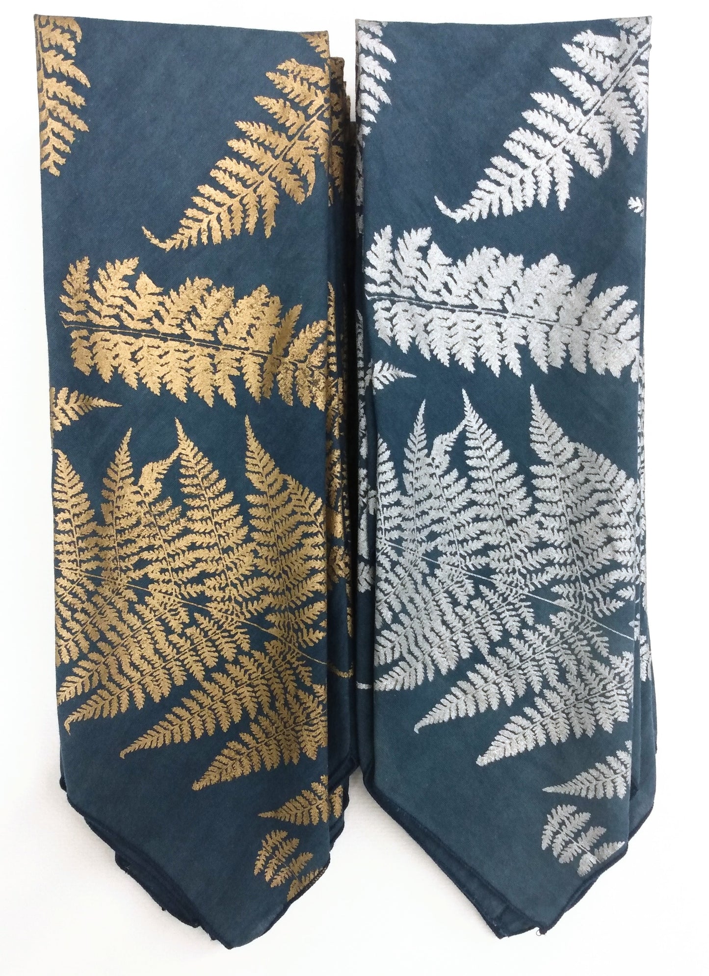 Indigo Dyed cotton Fern printed Bandana Scarves