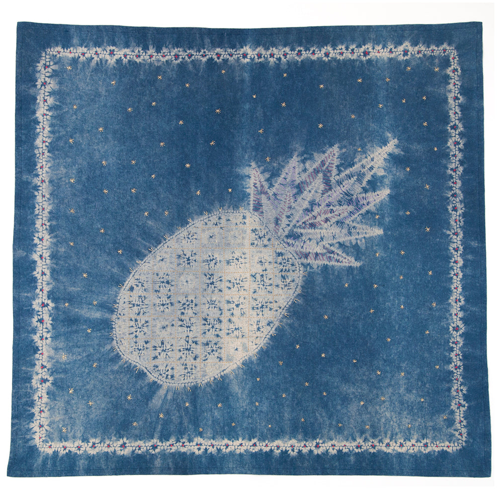 Stitching Resist Shibori + Embroidered Fabric; The Pineapple