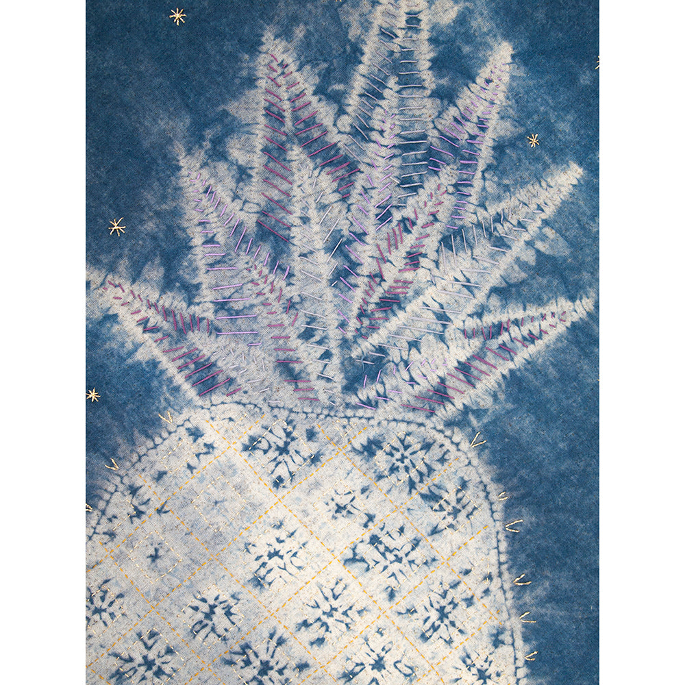 Stitching Resist Shibori + Embroidered Fabric; The Pineapple