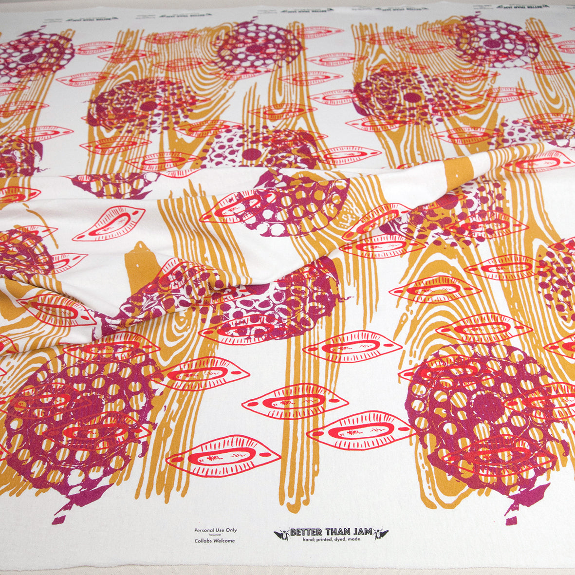 Hand Screenprinted Bamboo Hemp Jersey by Yard // Mustard Yellow, Magenta, Scarlet Red