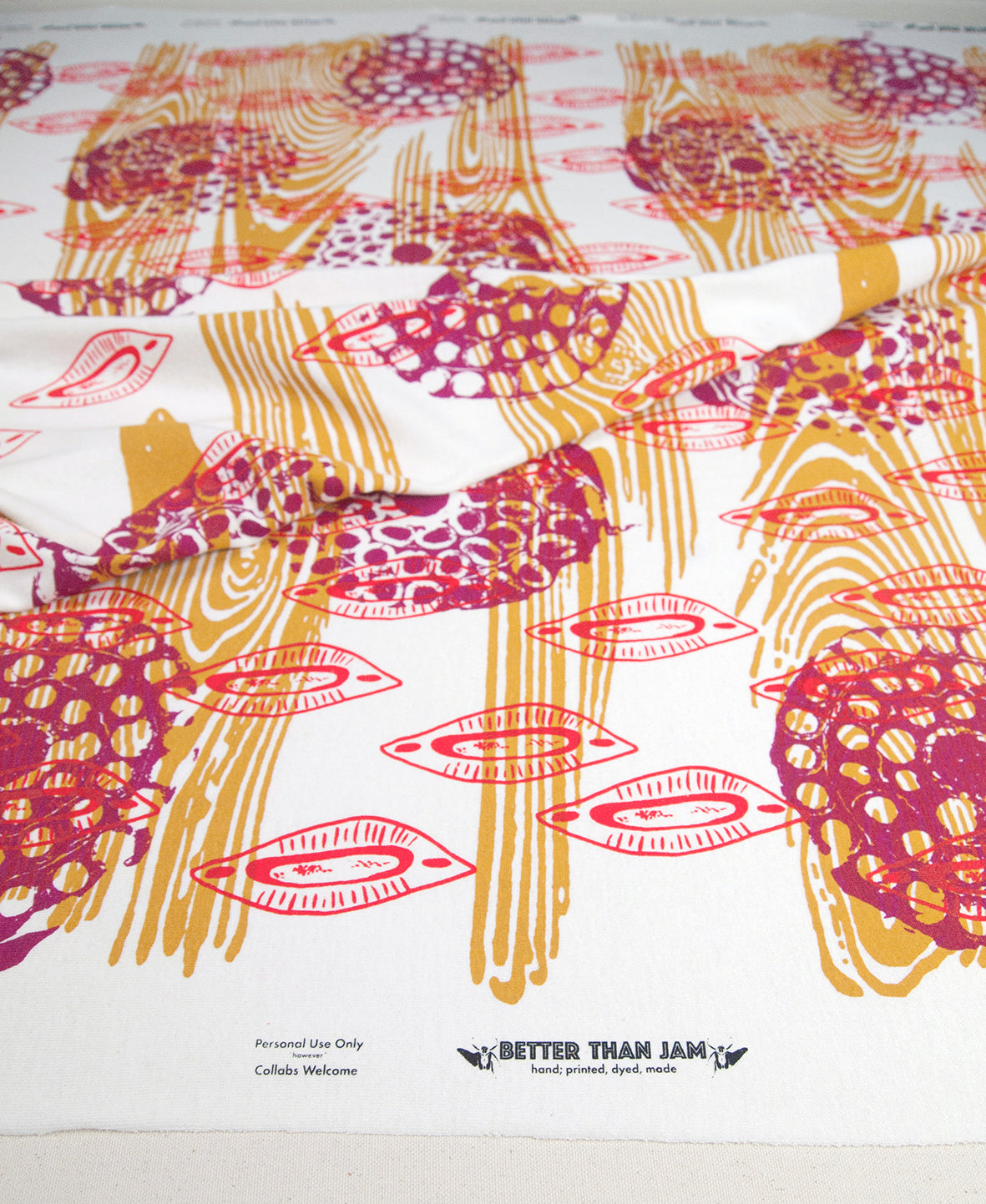 Hand Screenprinted Bamboo Hemp Jersey by Yard // Mustard Yellow, Magenta, Scarlet Red