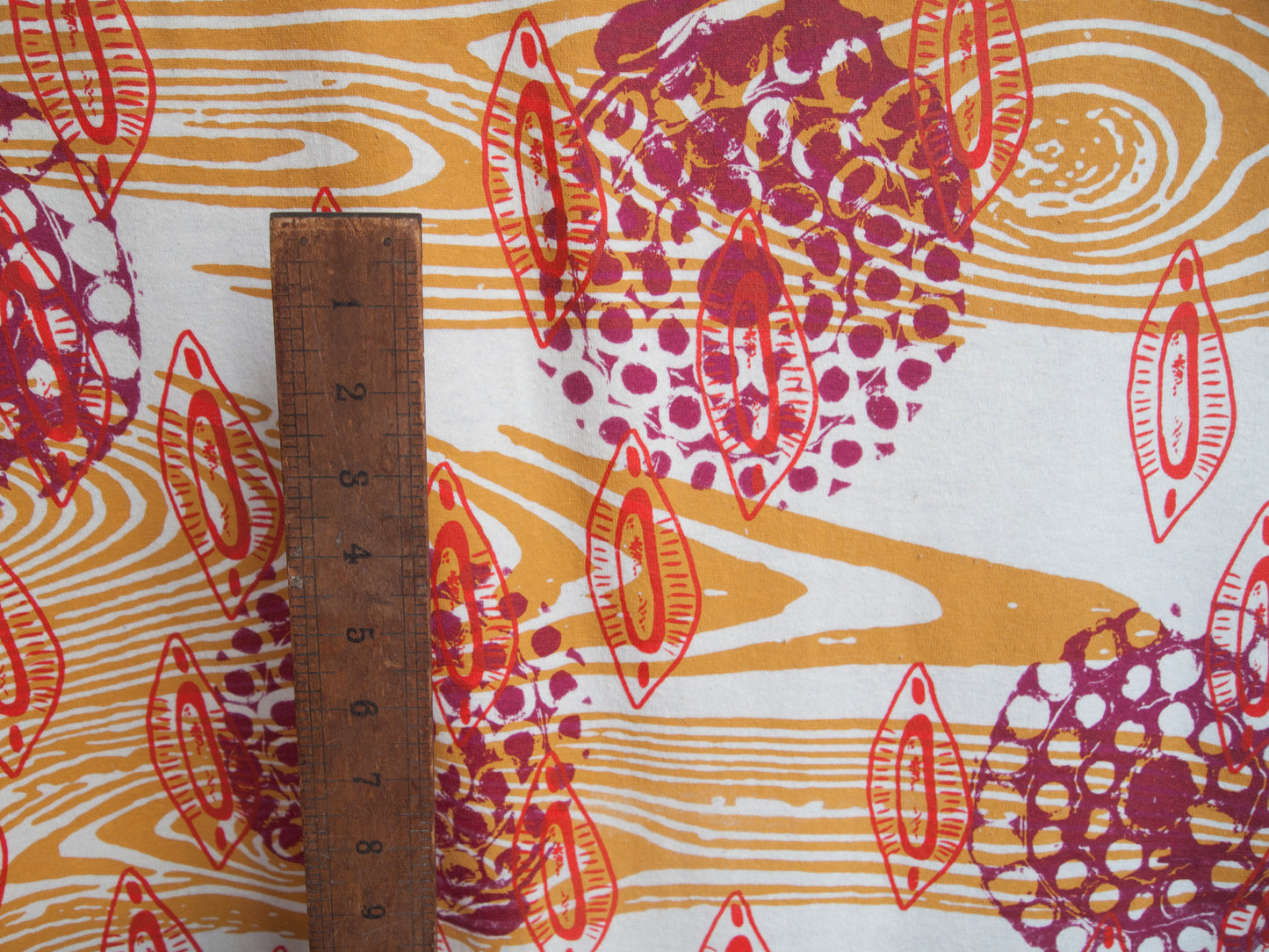 Hand Screenprinted Bamboo Hemp Jersey by Yard // Mustard Yellow, Magenta, Scarlet Red