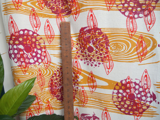 Hand Screenprinted Bamboo Hemp Jersey by Yard // Mustard Yellow, Magenta, Scarlet Red