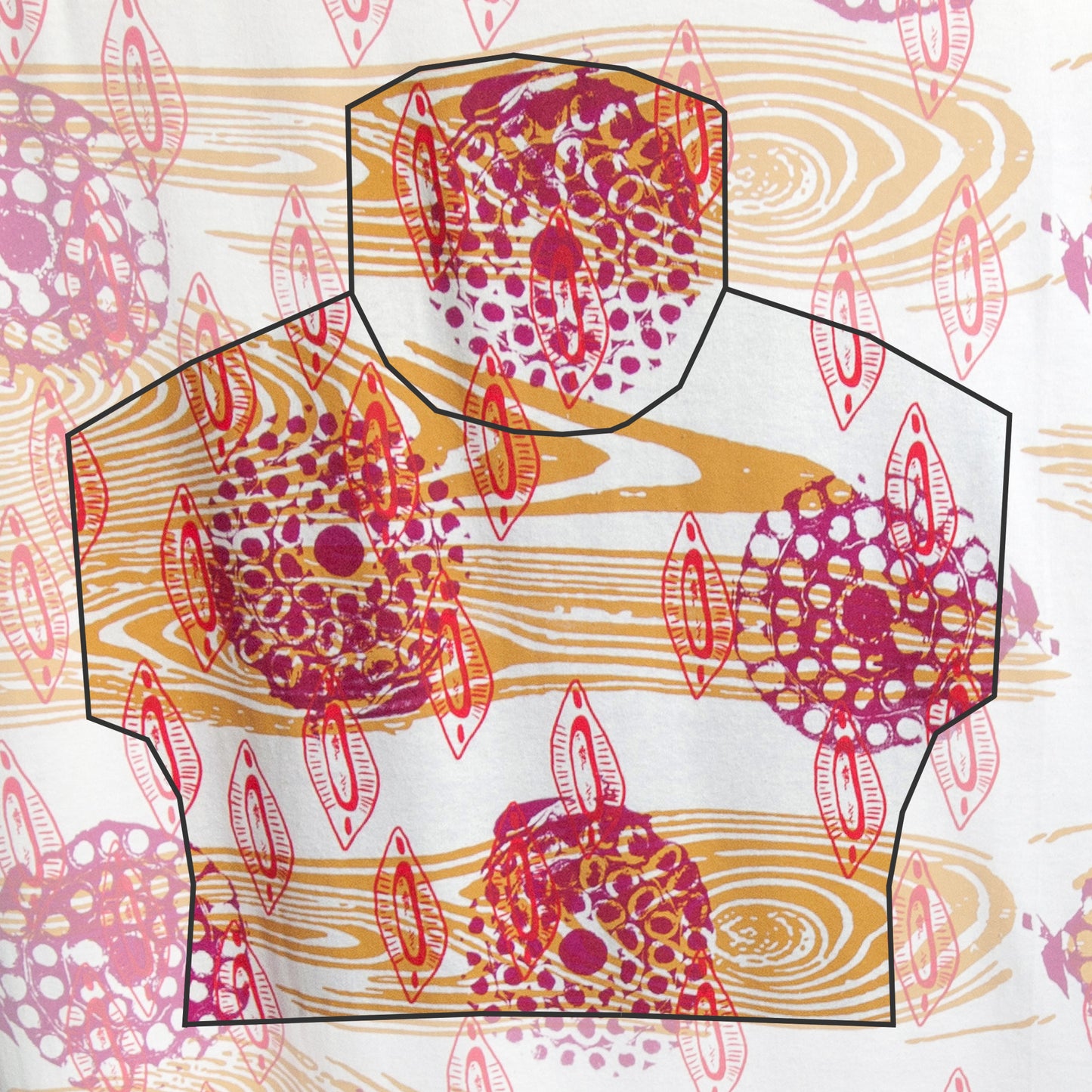 Hand Screenprinted Bamboo Hemp Jersey by Yard // Mustard Yellow, Magenta, Scarlet Red