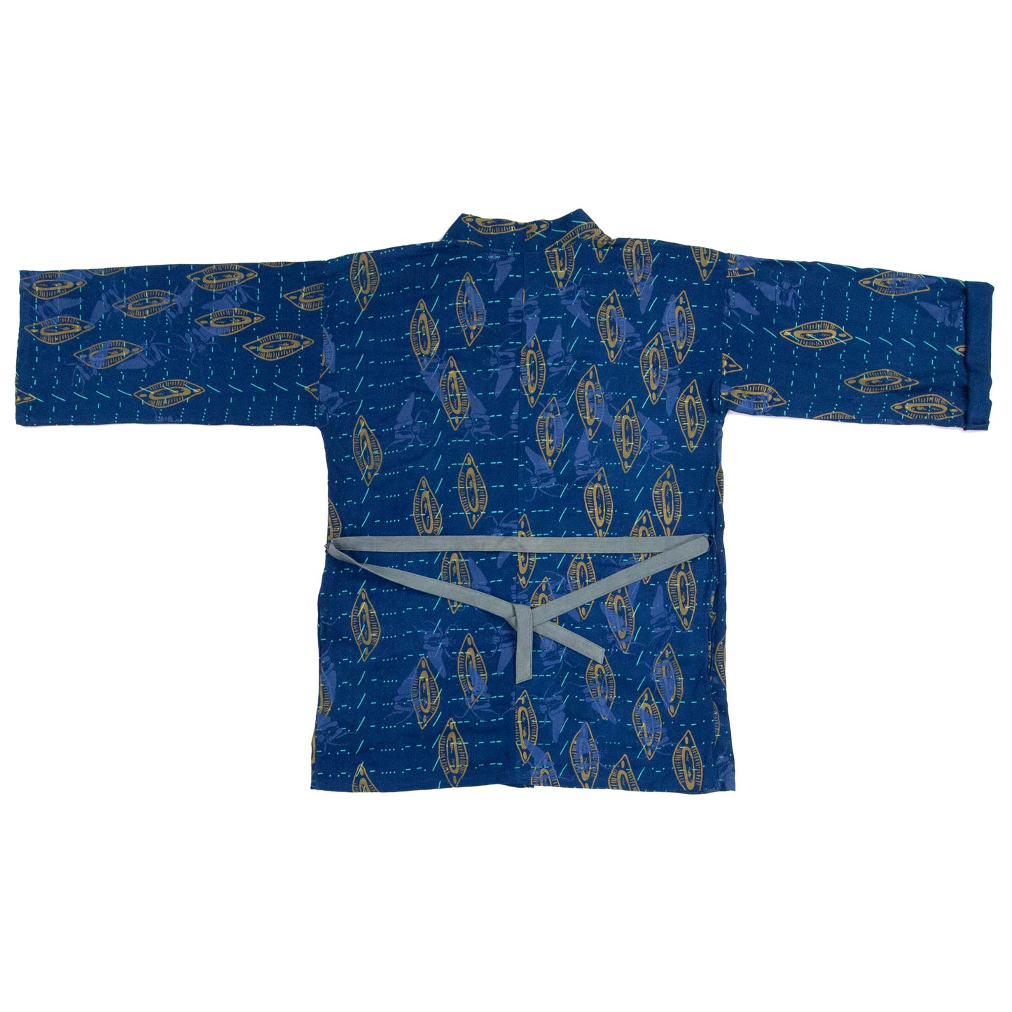 Indigo Blue Silky Bamboo Kimono Style Wrap with Almond Shells