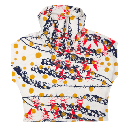 Cowl Neck Top // Linen Blend with bellflowers, goliath beetles, and polka dots Print