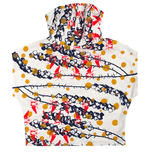 Cowl Neck Top // Linen Blend with bellflowers, goliath beetles, and polka dots Print