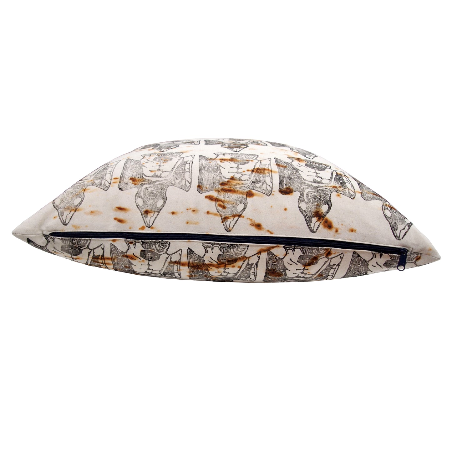 Rust Dyed Canvas with Bird Block Print Extra Large Throw Pillow