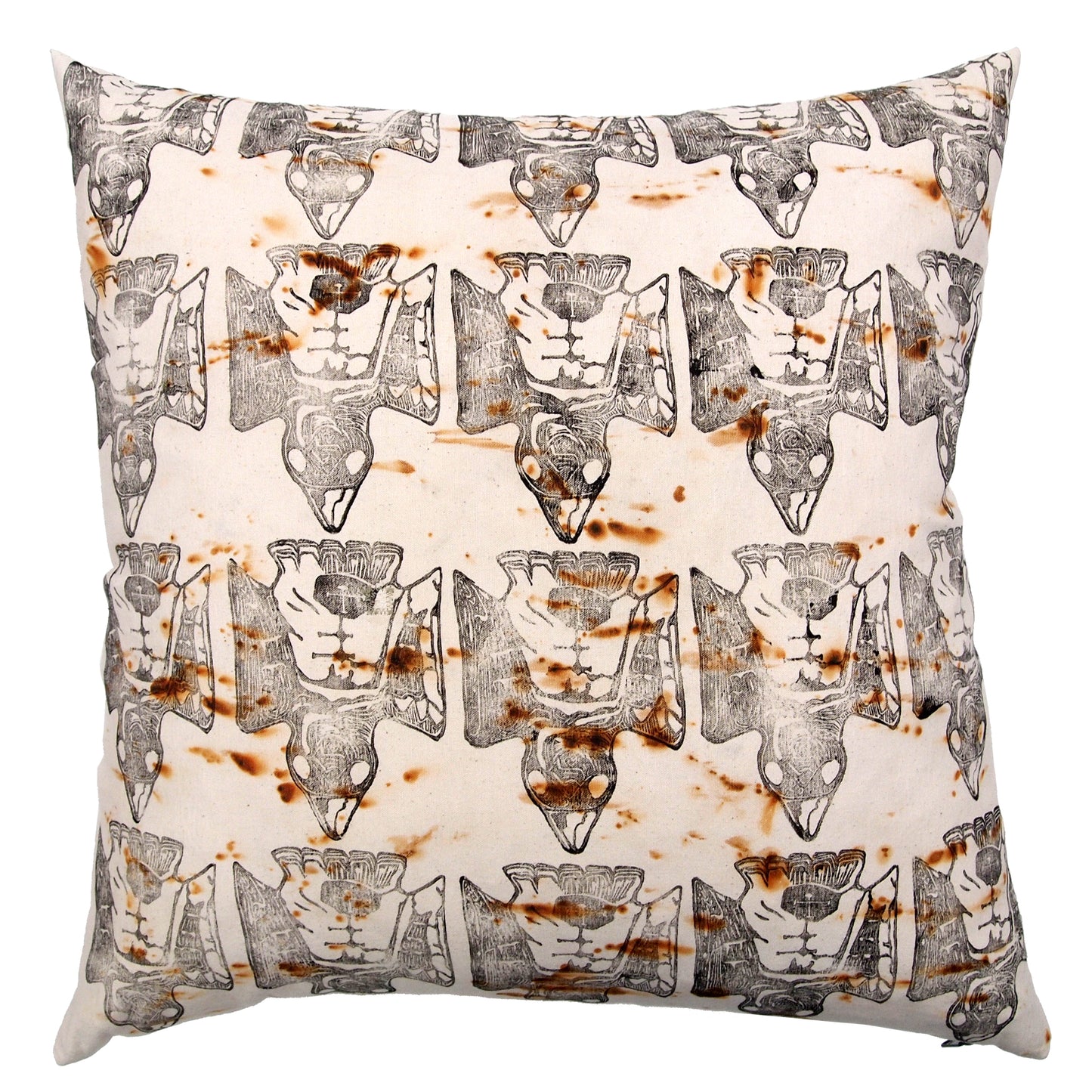 Rust Dyed Canvas with Bird Block Print Extra Large Throw Pillow