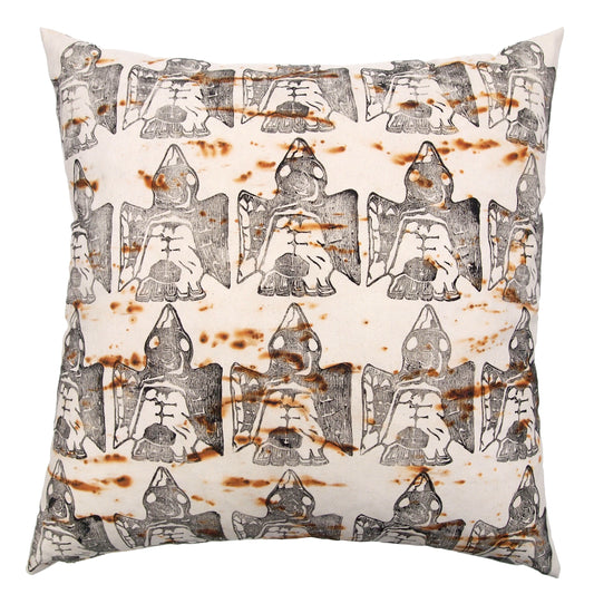 Rust Dyed Canvas with Bird Block Print Extra Large Throw Pillow
