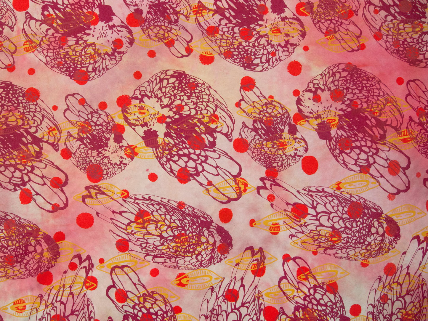 Reds Silky Bamboo Kimono Style Wrap with Chickens