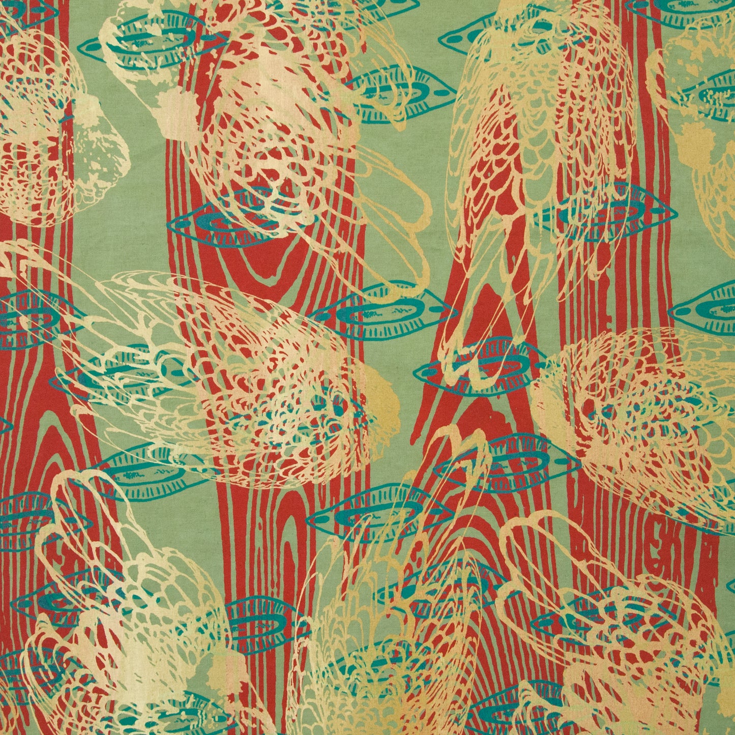 Avocado Green Linen Cotton Kimono Style Wrap with Wood Grain