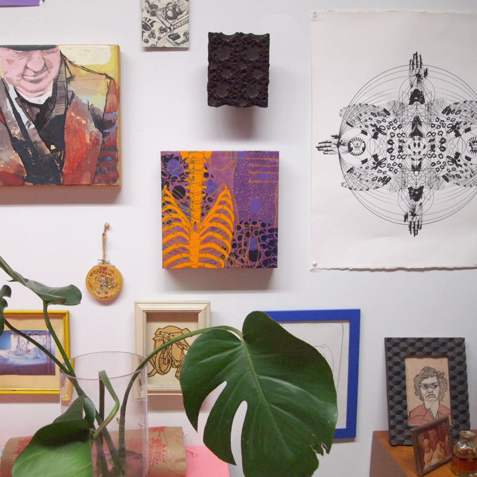 Naturals Painting  + Silkscreen Textile Wall Art 4" x 4"