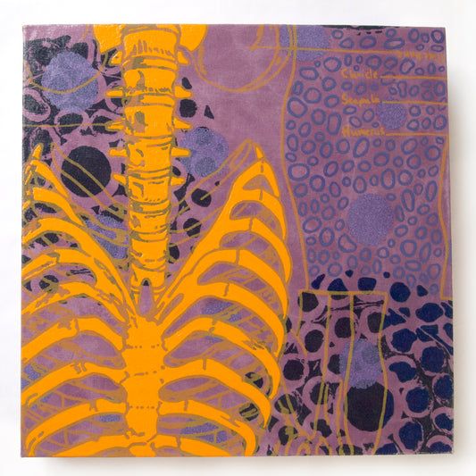 Purples Painting  + Silkscreen Textile Wall Art 10" x 10"