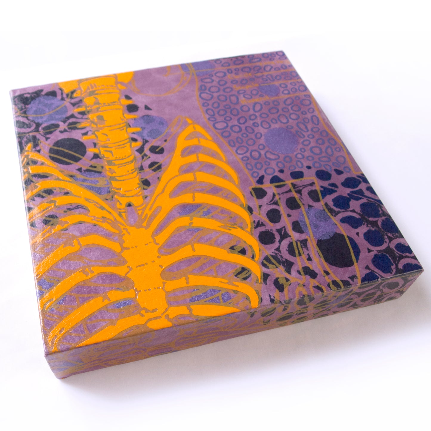 Purples Painting  + Silkscreen Textile Wall Art 10" x 10"