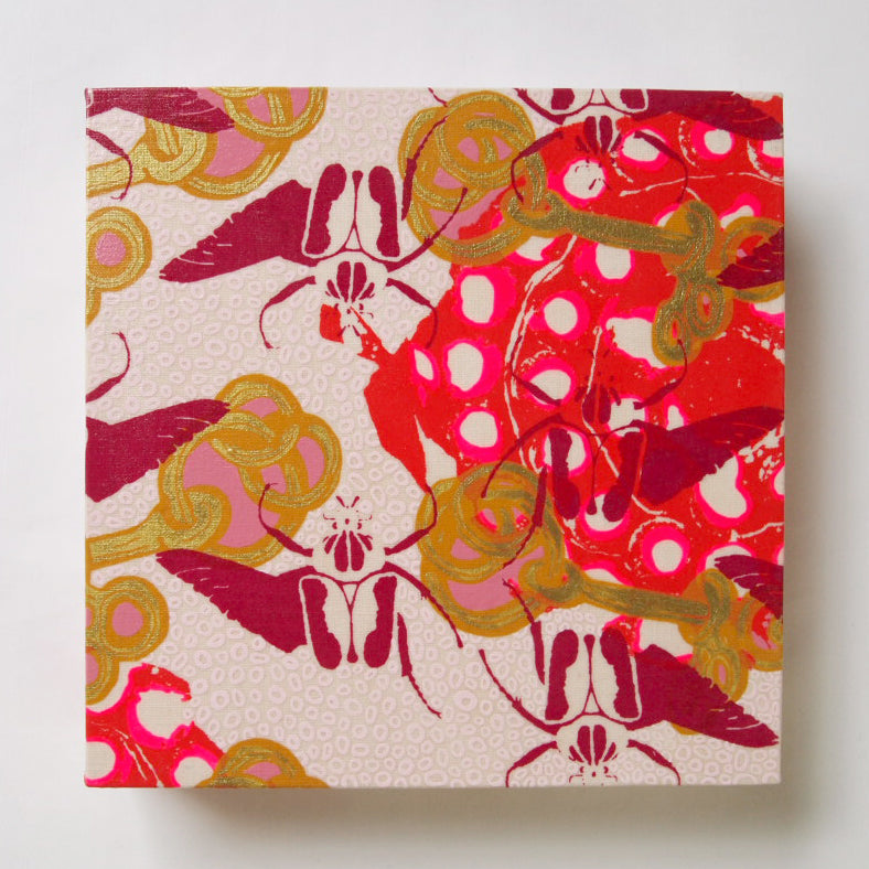 Pinks Painting  + Silkscreen Textile Wall Art 8" x 8"