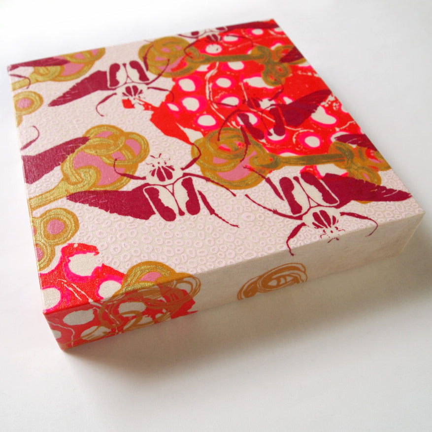 Pinks Painting  + Silkscreen Textile Wall Art 8" x 8"