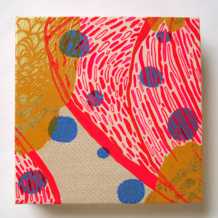 Primaries Painting  + Silkscreen Textile Wall Art 8" x 8"
