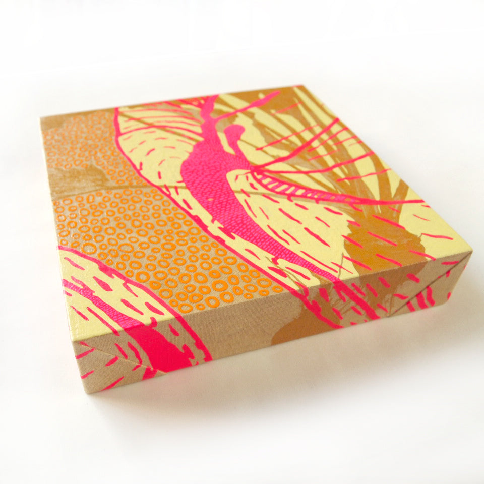 Yellows Painting  + Silkscreen Textile Wall Art 8" x 8"