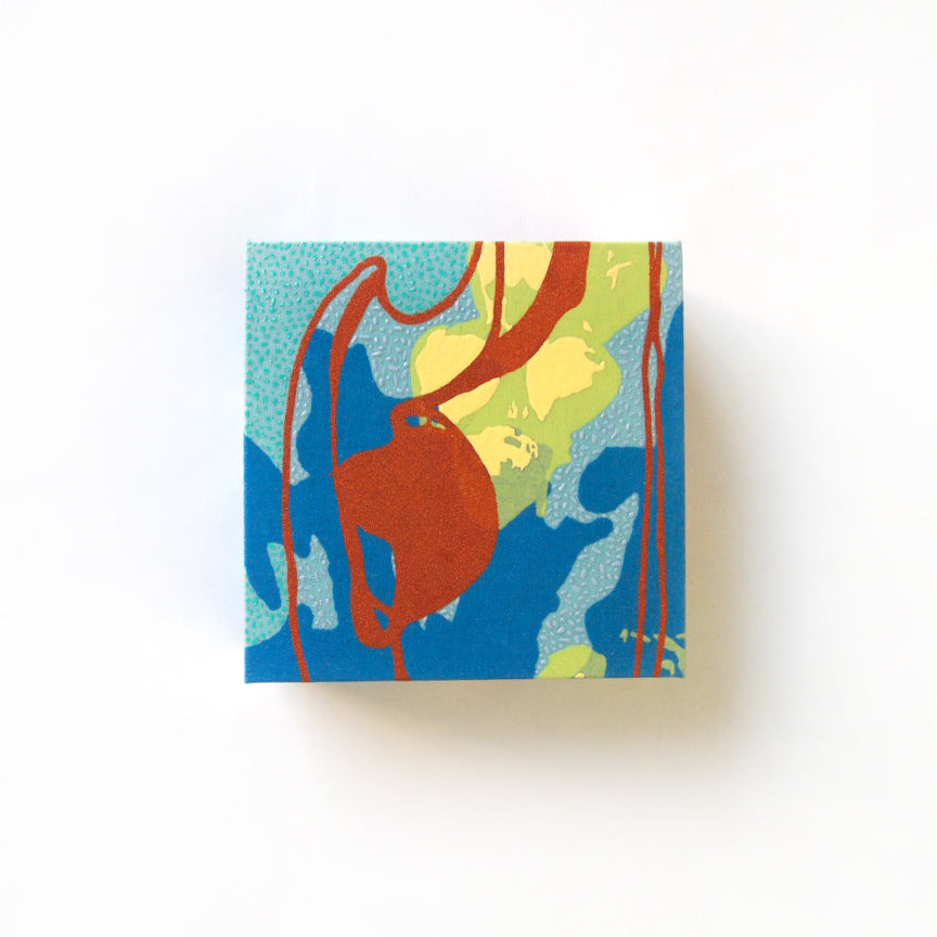 Blues Painting  + Silkscreen Textile Wall Art 4" x 4"