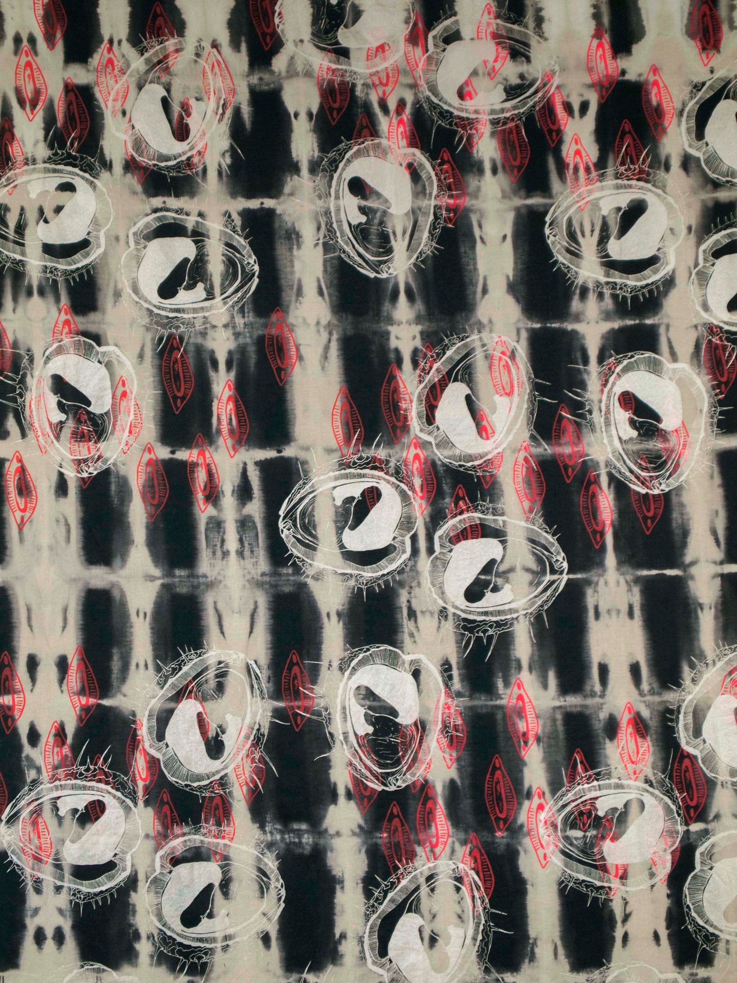 Black Linen Anti Shibori Dyed Printed with Almond Shells and Chestnuts