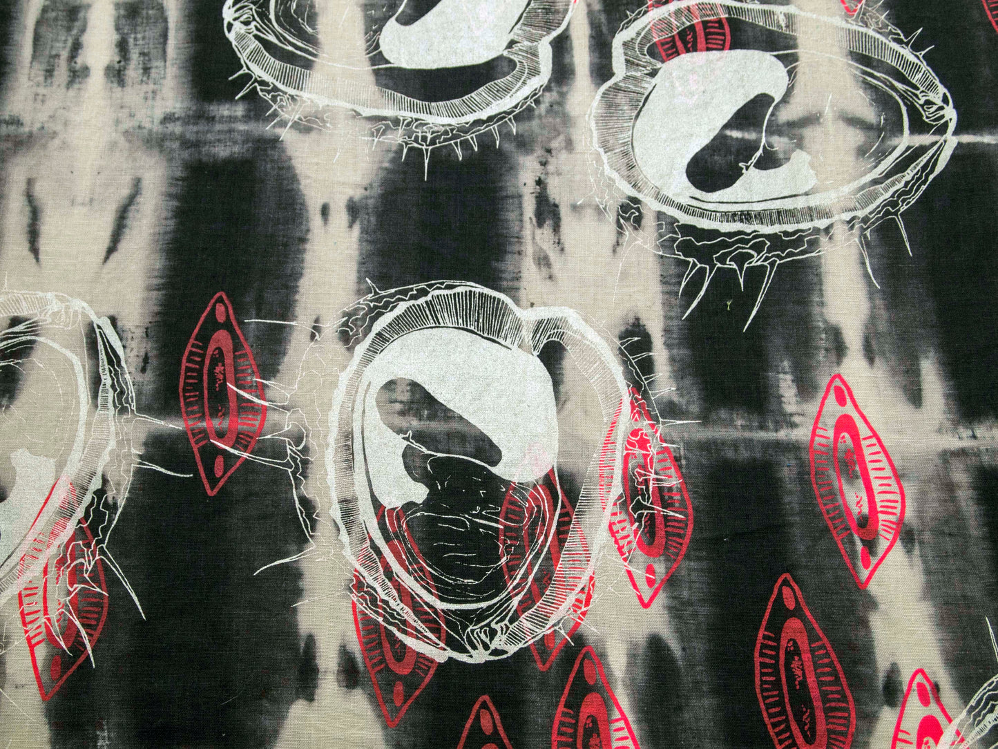 Black Linen Anti Shibori Dyed Printed with Almond Shells and Chestnuts