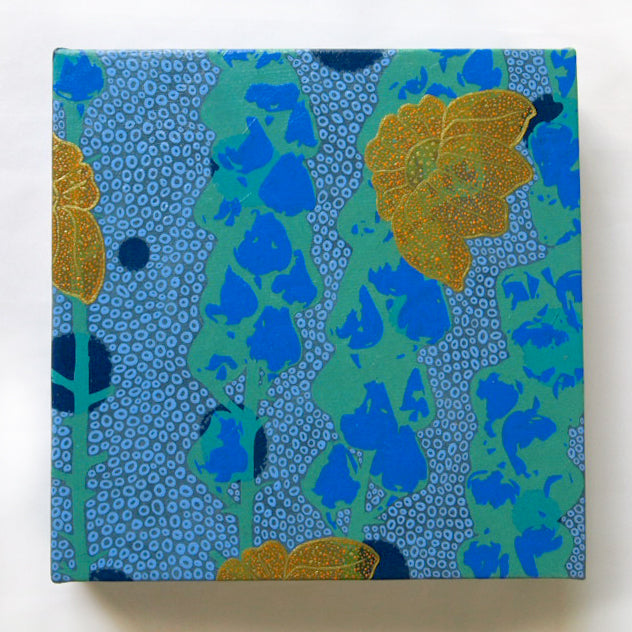 Blues Painting  + Silkscreen Textile Wall Art 8" x 8"