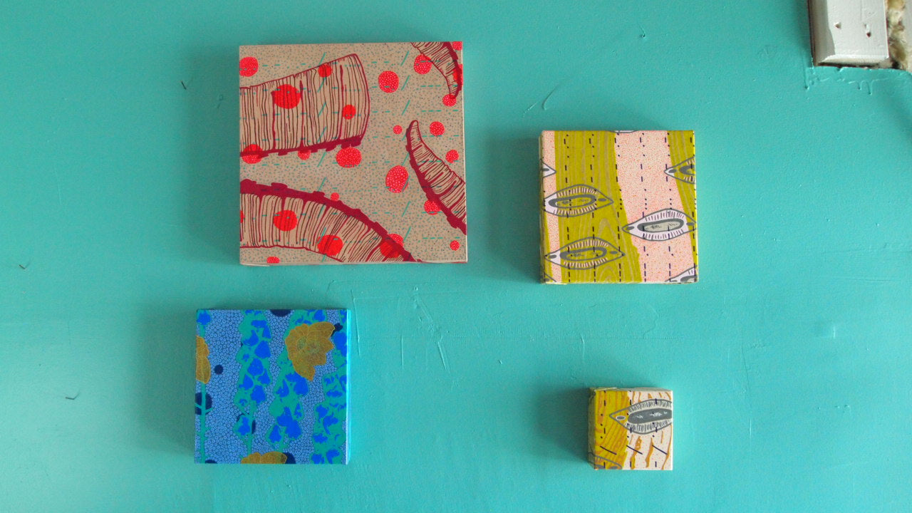 Greys Painting  + Silkscreen Textile Wall Art 12" x 12"