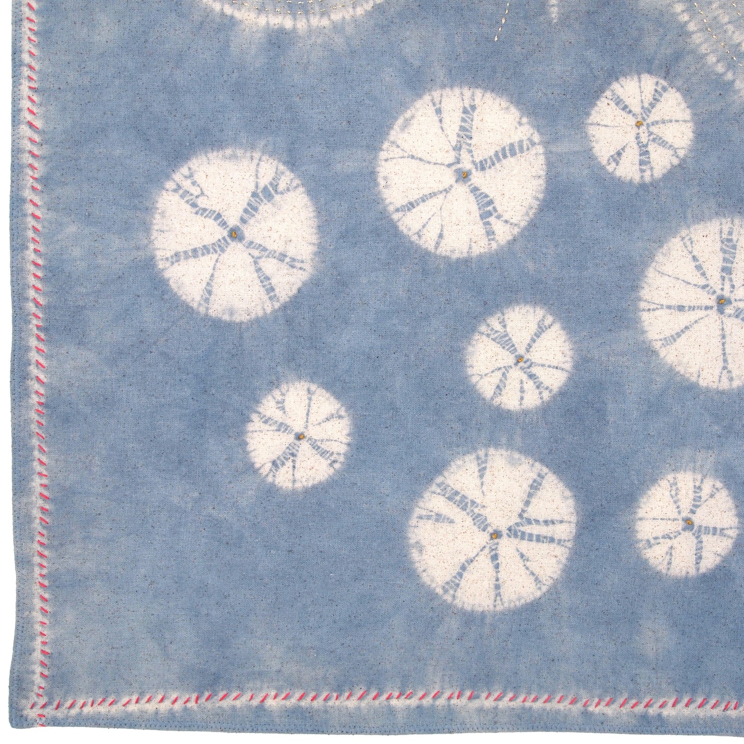 Stitching Resist Shibori + Embroidered Fabric; Pale Blue Bubbles