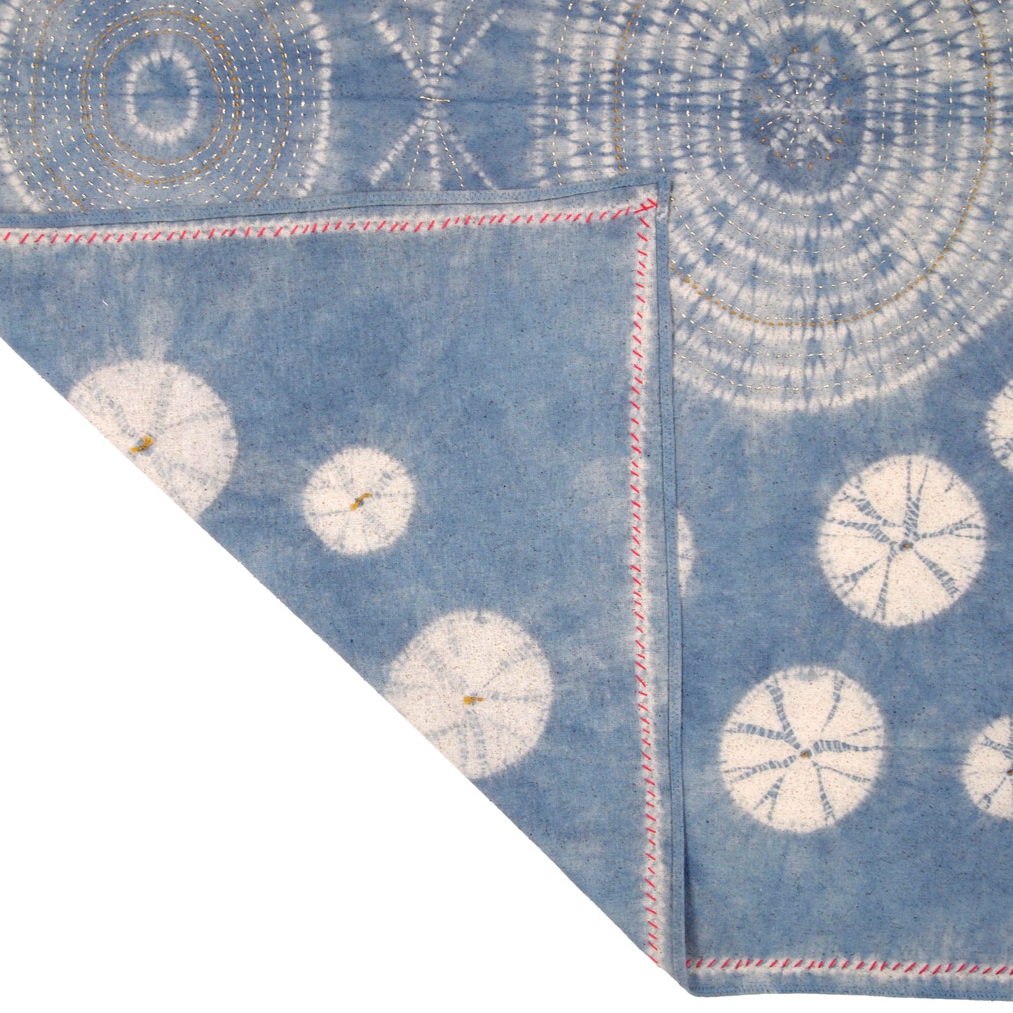 Stitching Resist Shibori + Embroidered Fabric; Pale Blue Bubbles