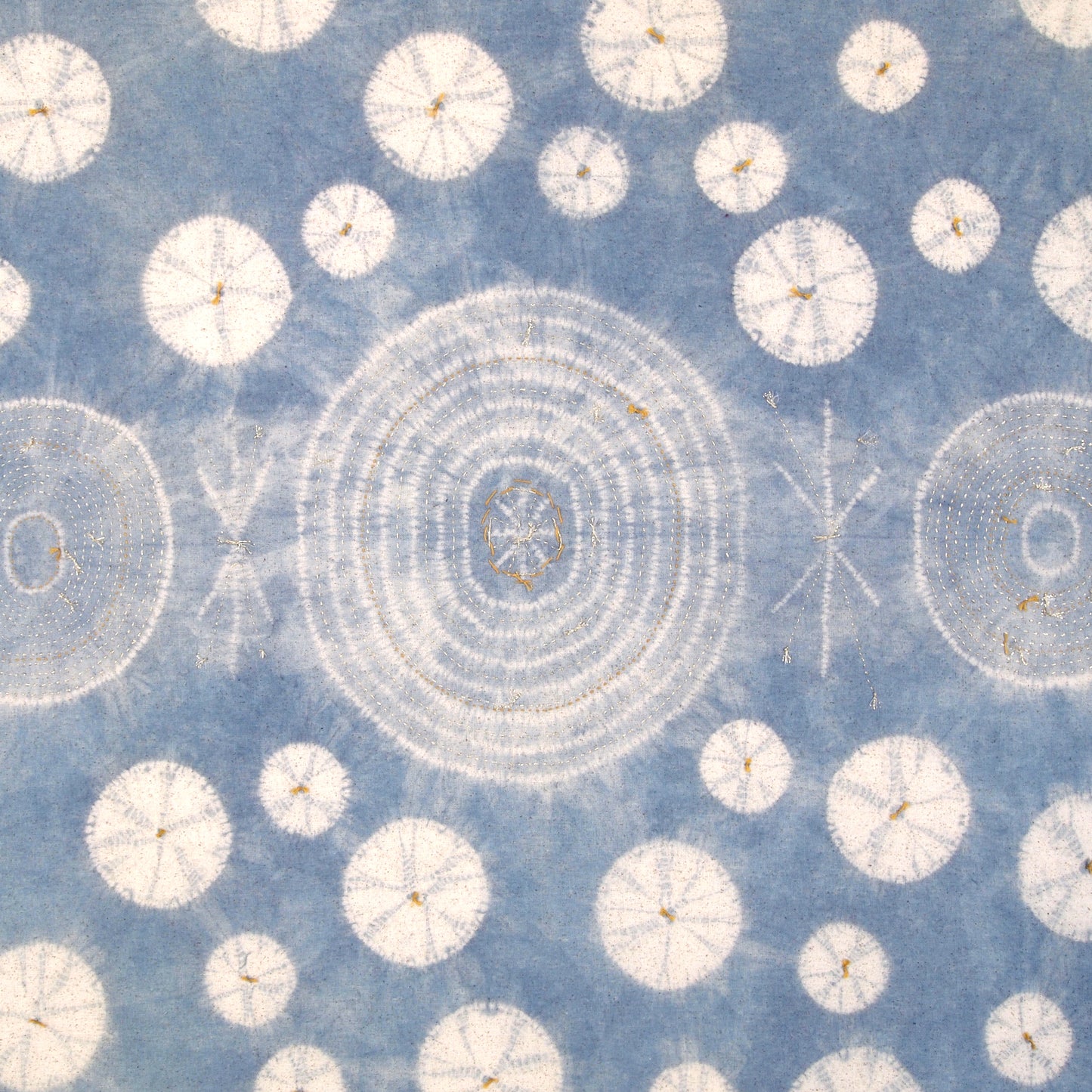 Stitching Resist Shibori + Embroidered Fabric; Pale Blue Bubbles