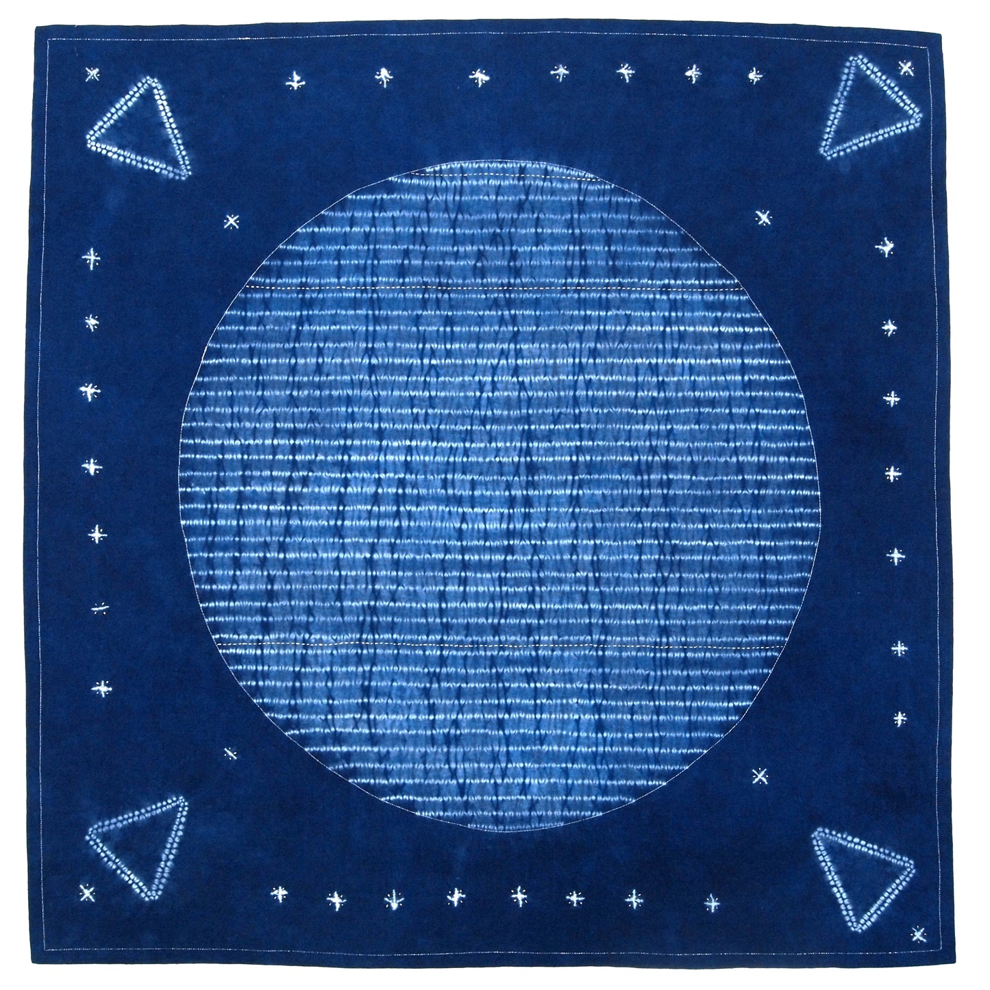 Stitching Resist Shibori + Embroidered Fabric; Moon