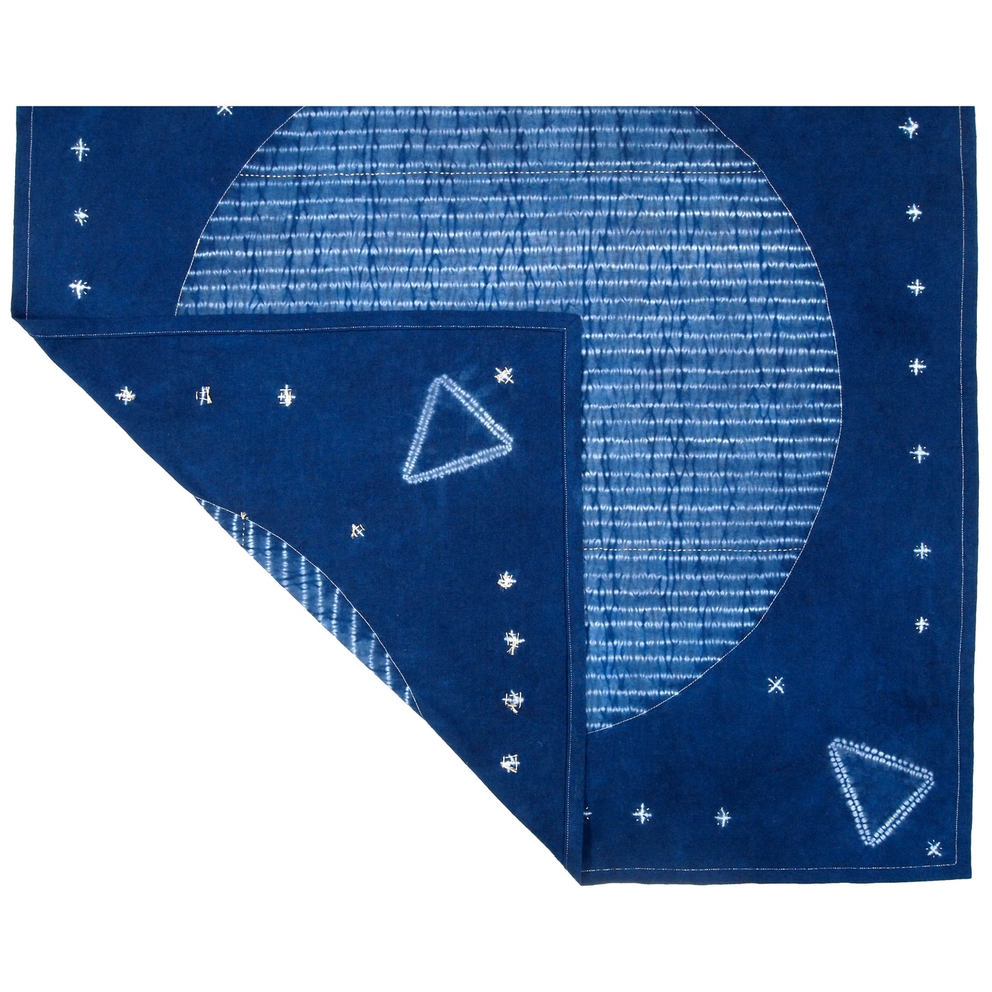 Stitching Resist Shibori + Embroidered Fabric; Moon