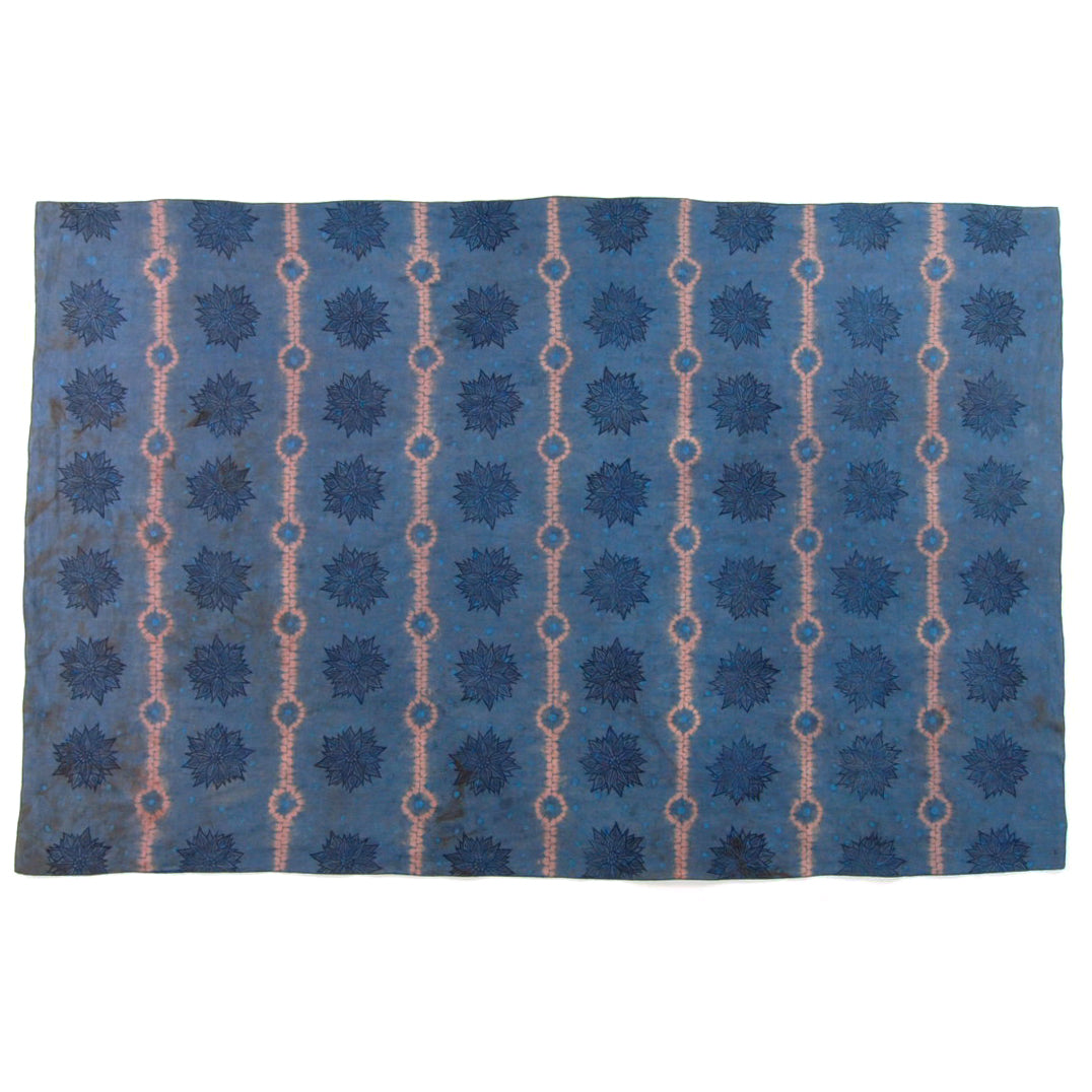 35.5" x 55"  Rose and Blue Linen Table Runner with Wax and Ink Print