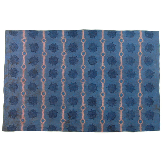 35.5" x 55"  Rose and Blue Linen Table Runner with Wax and Ink Print