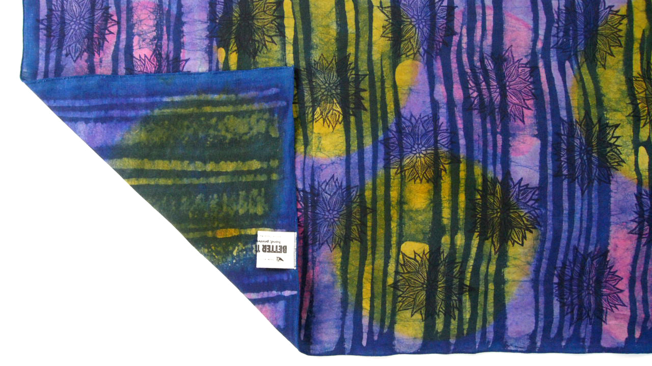 17.75" x 60"  Multicolor and Blue Linen Table Runner with Wax and Ink Print