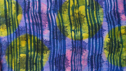 17.75" x 60"  Multicolor and Blue Linen Table Runner with Wax and Ink Print