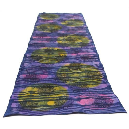 17.75" x 60"  Multicolor and Blue Linen Table Runner with Wax and Ink Print