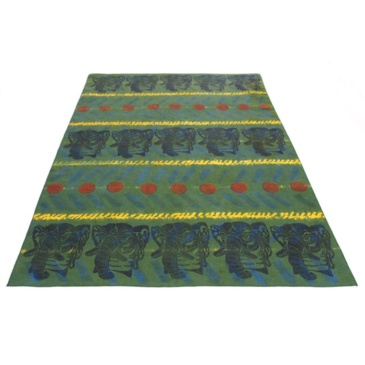 26" x 38" Gold Green and Blue Linen Table Runner with Wax and Ink Print