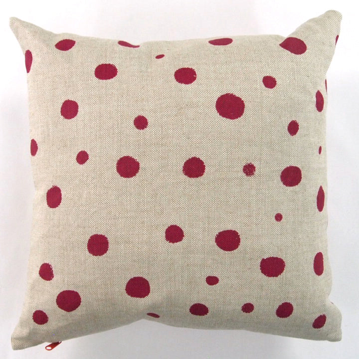 1/2 + 1/2 Ochre Yellow Beets / Hot Pink Polka Dot Basketweave Heavy Linen Throws Pillow