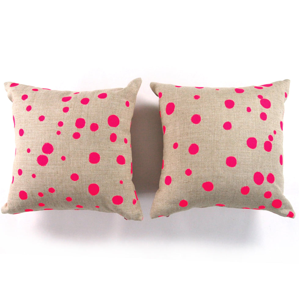 Hot Pink Polka Dot Basketweave Heavy Linen Throws Pillows
