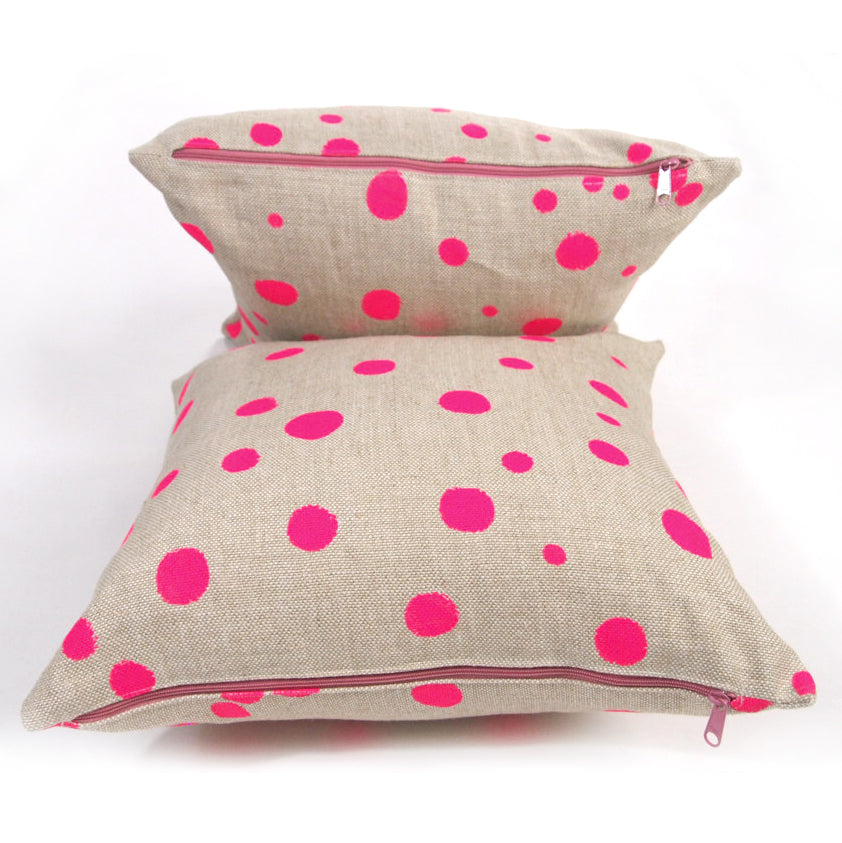 Hot Pink Polka Dot Basketweave Heavy Linen Throws Pillows