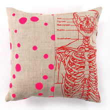 Load image into Gallery viewer, 1/2 + 1/2 Hot Pink Polka Dot / Red Skeleton Basketweave Heavy Linen Throws Pillow
