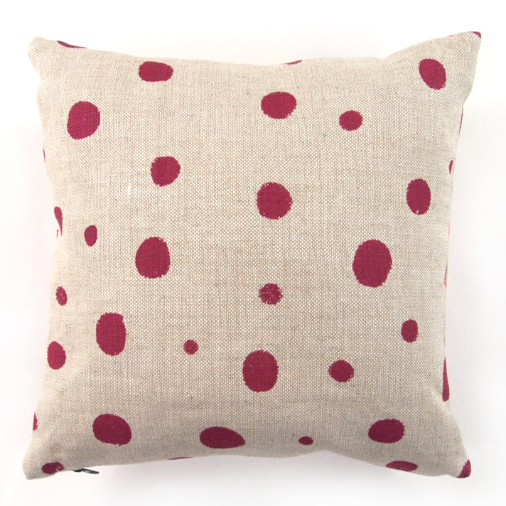 1/2 + 1/2 Hot Pink Polka Dot / Red Skeleton Basketweave Heavy Linen Throws Pillow